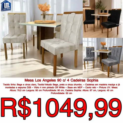 MARAVILHOSA MESA 90×90 COM 4 CADEIRAS MACIÇA