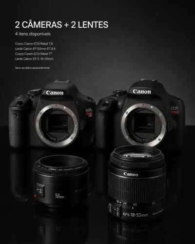Kit Canon T7 + T3i + Lentes 18-55mm e 50mm