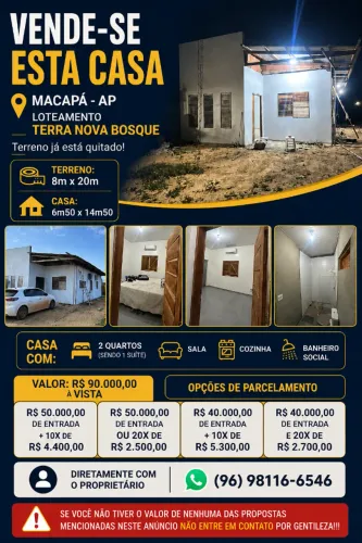 casa no terra nova bosque 50 mil + parcelas 
