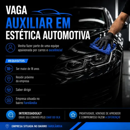 Vaga de auxiliar em estética automotiva 