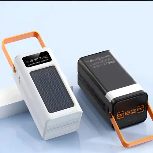 Carregador Portátil Solar 50000mAh Power Bank Branco USB + Tipo-C 
