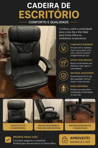 Cadeira Executiva Premium Preta | Conservada | Home Office e Escritório