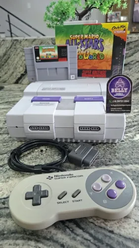 SUPER NINTENDO FAT + CONTROLE ORIGINAL + SUPER MARIO ALL STARS + MARIO WORLD NA CAIXA