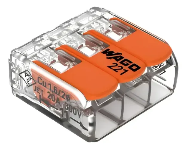 50un Conector Emenda Wago 221-413 3 Vias Até 4mm2 32a/450v