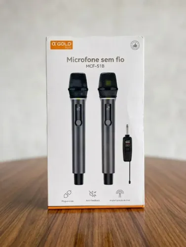 Kit 2 Microfones Sem Fio Profissional ?'Gold Plus MCF-51B - Novo na Caixa