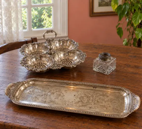 Kit 3 peças decorativas metal e vidro