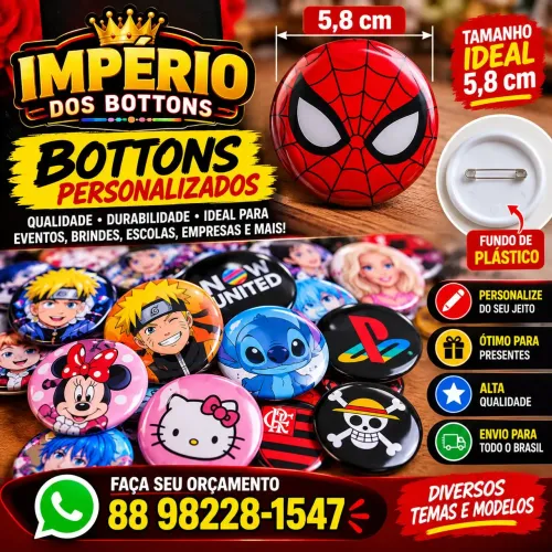 Bottons Personalizados 5,8 cm | Animes, Times, Fotos e Logos