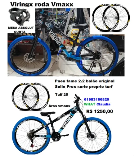 Bicicleta Aro 26 Vikingx Tuff 2 Frame AzuL Freio a disco  Nota Fiscal