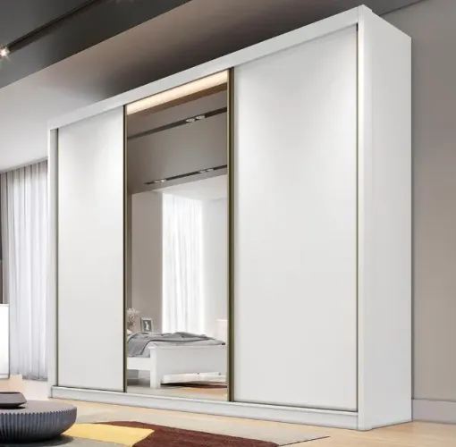 Guarda Roupa Crystal Prime 3 Portas com Espelho Neve