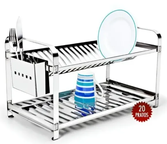 Escorredor De Pratos Em Inox Fixo 20 Pratos C/ Porta-talher