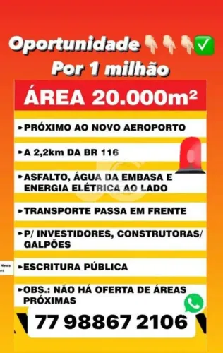Àrea à Venda - 20 mil m2 - Prox. ao Novo Aeroporto