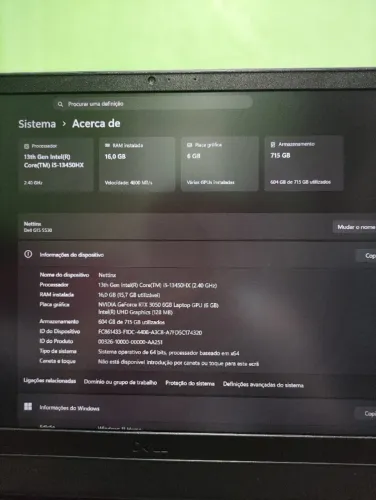 Notebook Gamer Dell G15 5530 RTX 3050 6GB