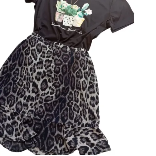Saia Marisa Animal Print (Oncinha Cinza) Tamanho 44