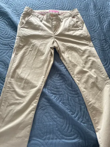 calça DUDALINA bege de sarja reta