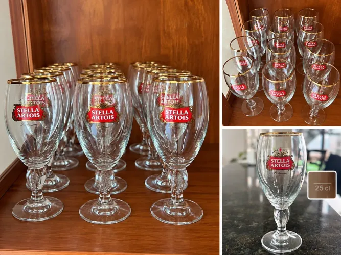 12 Taças Stella Artois com Borda Dourada - Conjunto 12 peças