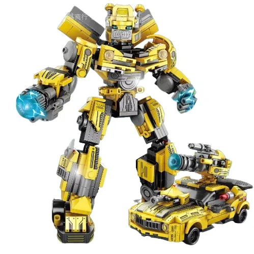 Blocos Montar 441 Peças Robô Carro Amarelo 2 Em 1