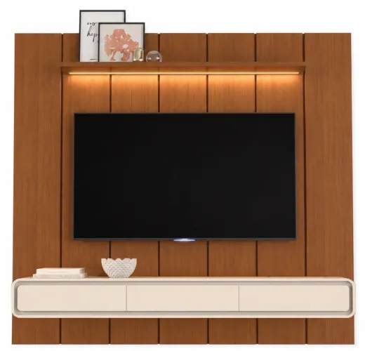 Painel Home 220cm com Nicho e Led para Tv Até 75 Polegadas Ripado  p54