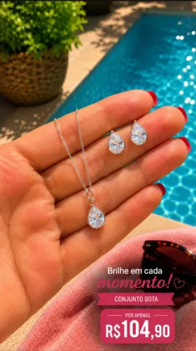 Conjunto (Colar+ Par de Brincos) Gota Prata 925