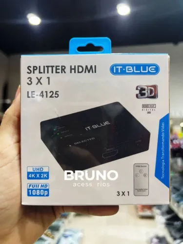 Switch HDMI 3 entradas 1 saída com controle remoto
