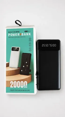 Carregador Portátil Power Bank Preto 20000mAh c/ Cabos Embutidos e Visor - Novo Lacrado