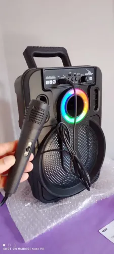 Caixa de som Com microfone Karaokê Rádio FM USB auxiliar Led RGB Pendrive