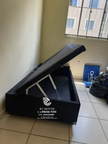 Conjunto cama box Baú Para solteiro 88x1.88 Blindado com Pistão a Gás - Com Nota Fiscal