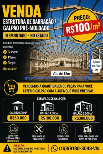 Estrutura de galpão pré-moldado desmontado