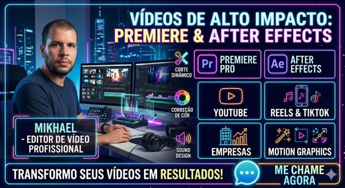 Editor de Vídeo Profissional | YouTube, Reels, TikTok e Empresas