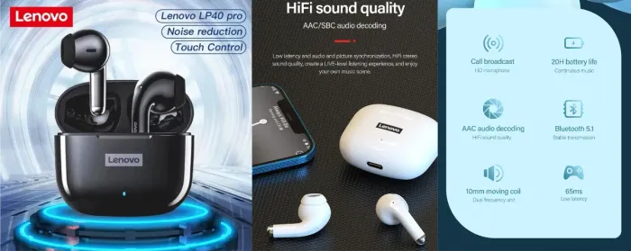 Lenovo LP40 Pro Fones de ouvido de Alta Qualidade Bluetooth 5.0, Novo
