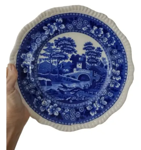 Antigo Par Pratos Porcelana Inglesa Azul/branco Borrão