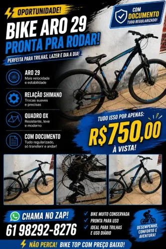 Vendo bicileta aro 29 em perfeito estado, funcionado perfeitamente e com documento.