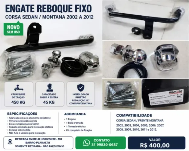 Engate Reboque Corsa Sedan / Montana 2002 a 2012 Novo Completo