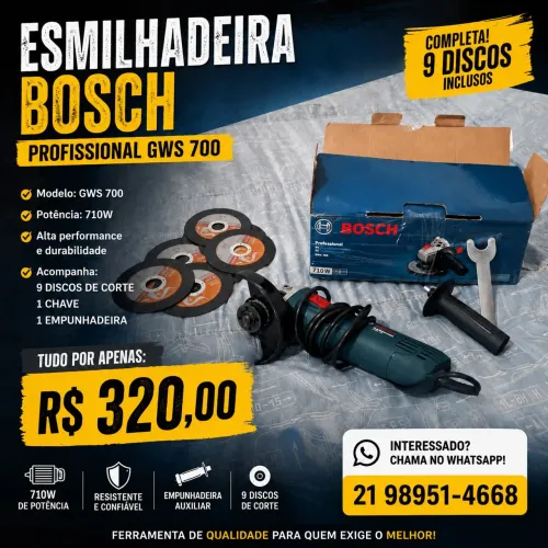 Esmerilhadeira Bosch Professional GWS 700 710W + 9 Discos + Caixa - Excelente Estado