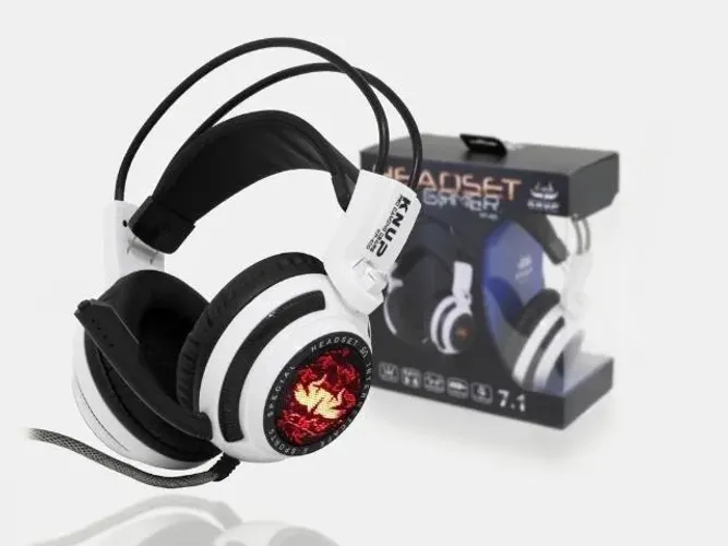 Fone De Ouvido Over-ear Gamer Knup Kp-400 Branco E Preto Com Luz Led