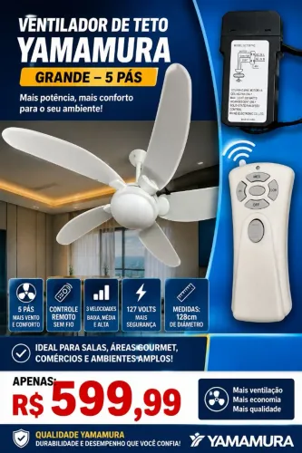 Ventilador de teto yamamura com controle remoto 