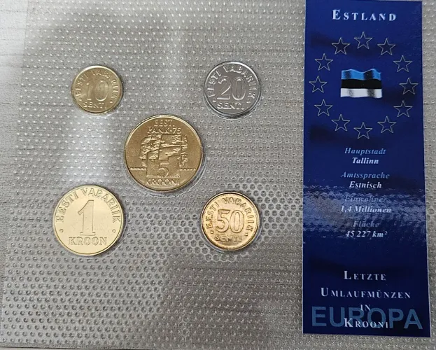 Estônia Set 5 Moedas FC Unc Kroon Eek Pré-euro 