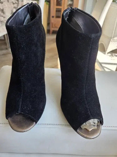 Ankle Boot Preta Camurça Salto Alto Sole Society Nº 38