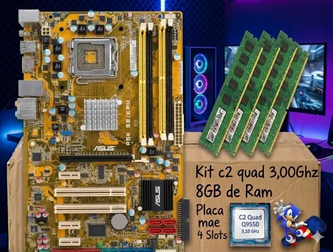 Kit core 2 quad 3,00Ghz 8GB de Ram Placa mãe Asus 4 Slots+ Placa de video 512mb