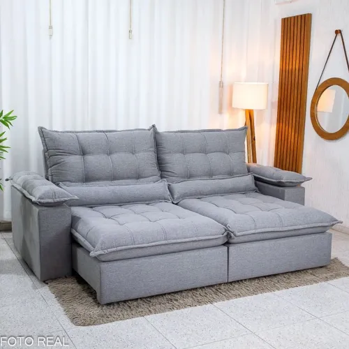 Sofá Retrátil Reclinável Zoe 2.50m Linho Cinza Molas Ensacadas rf76