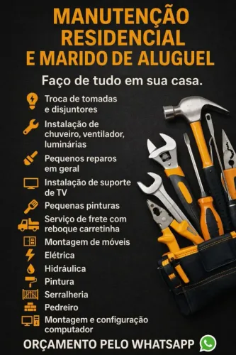 Elétrica, hidráulica, pedreiro, frete, pintura, montador de móveis, computador