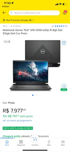 Notebook Dell gamer G15-i1200-a20p