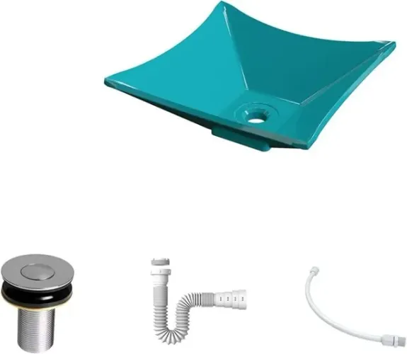 Kit Cuba L30 C/Válvula Click 1''B (2,6cm) + Sifão Pvc + Flexível Azul Turquesa