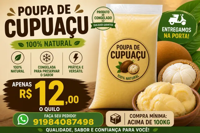 Temos poupa de cupuaçu 100% natural cortada na tesoura, entregamos na sua porta
