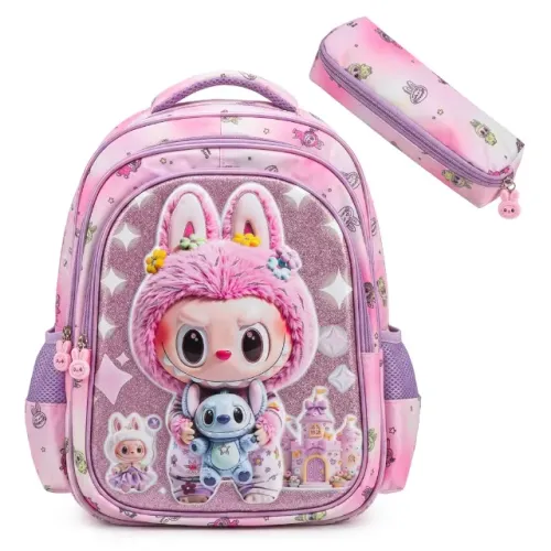 Linda Mochila Infantil Menina Coelhinha Rosa (Mochila + Estojo)