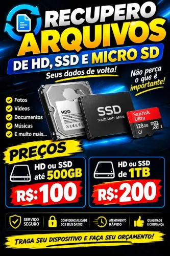 Recupero Arquivos de HD, SSD, Pendrive e Micro SD 