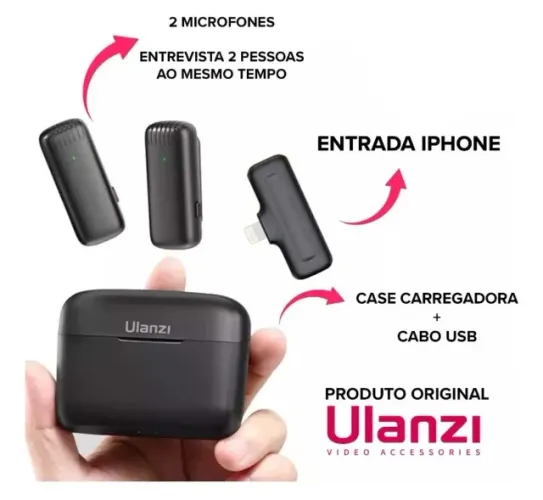 Microfone Sem Fio Ulanzi J12 iPhone iPad Lightning 2 Mics