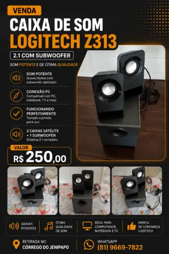 Caixa de Som Logitech Z313 2.1 com Subwoofer - Funcionando Perfeitamente