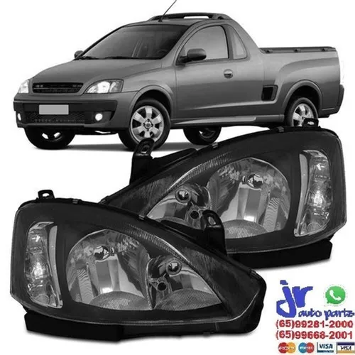 Farol Máscara Negra Corsa Hatch Sedan 2003 a 2012 Foco Duplo (Unitario)