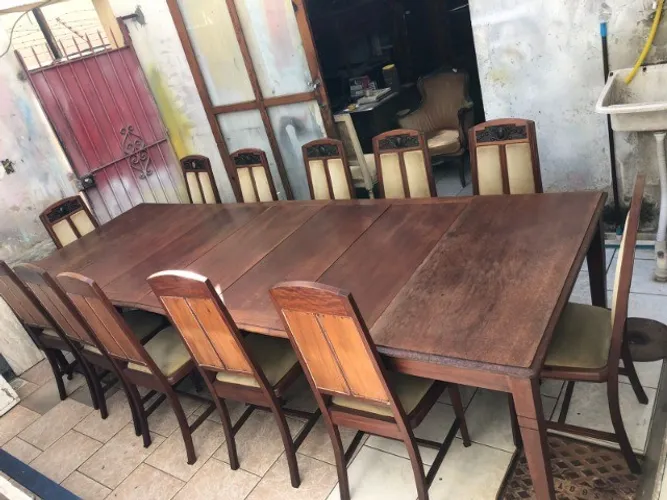  Conj Sala De Jantar Est Art Noveau Em Peroba Do Campo Com 12 Cadeiras
