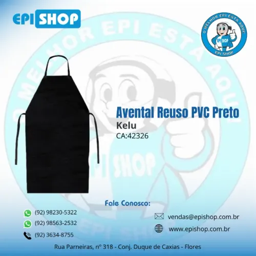 Avental reuso PVC preto com tiras de PVC Kelu CA 42326 -120x70cm